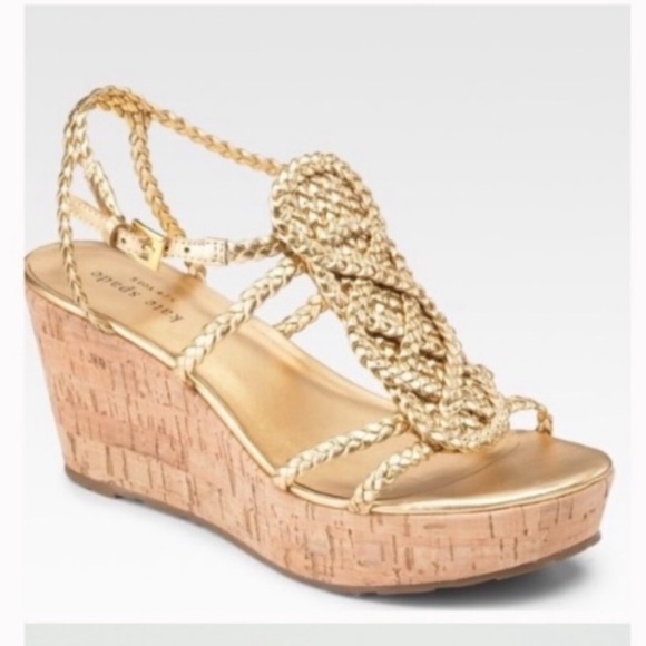 kate spade Shoes - Kate Spade ♠️ Gold Braided Cork Wedges